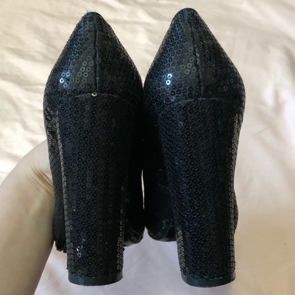 🍄Nine West sequined chunky black heels - Picture 4 of 8